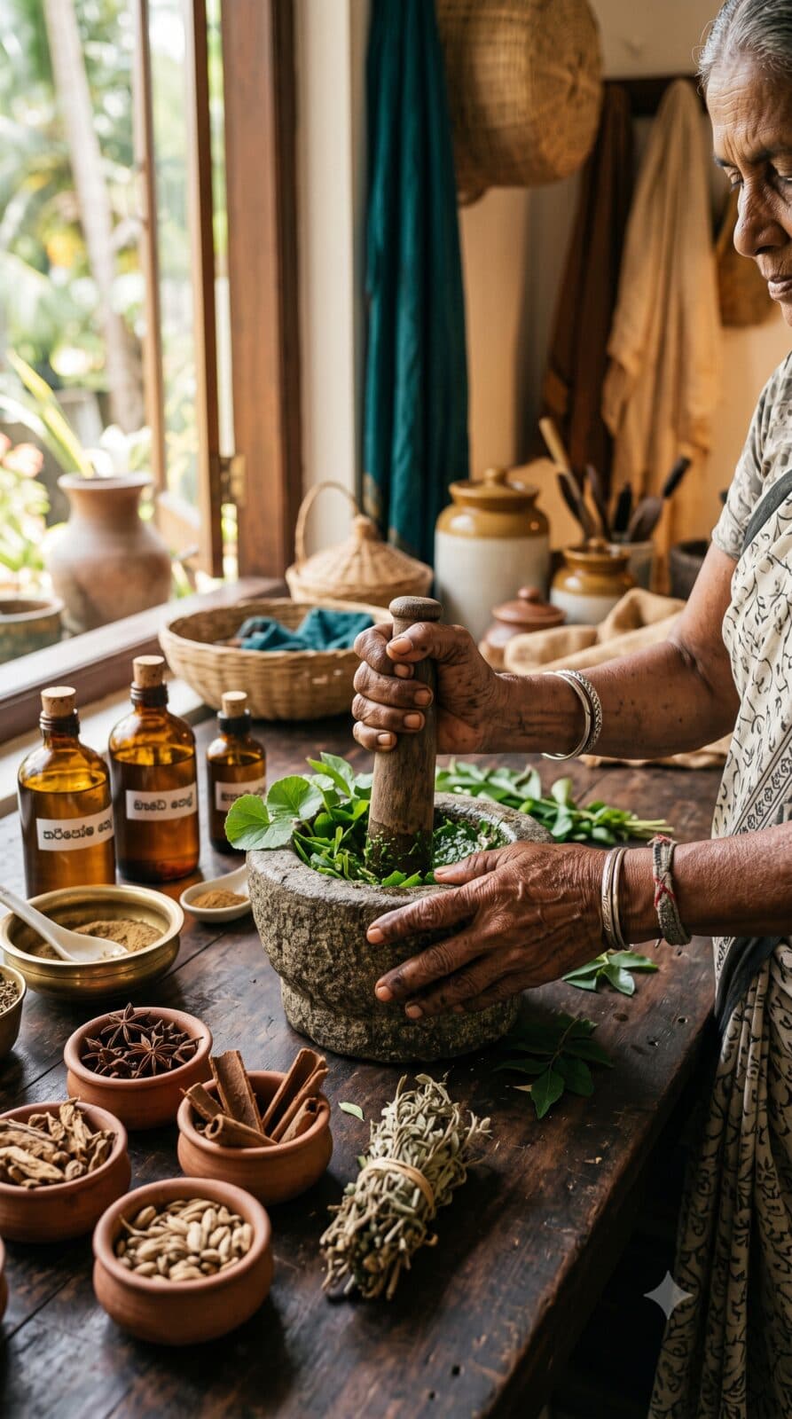 Traditional Sri Lankan herbal medicine preparation